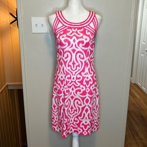 Gretchen Scott Isosceles Jersey Dress in Pink and White Print Rare New Size XS